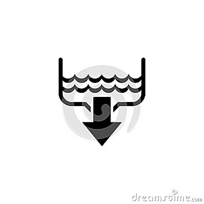 Water Drain, Bathroom Sink, Plumbing. Flat Vector Icon illustration. Simple black symbol on white background. Water Drain, Cartoon Illustration