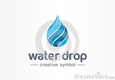 Water drop, aqua creative symbol concept. Clean wave, fresh drink, blue eco product abstract business logo. Spiral Vector Illustration