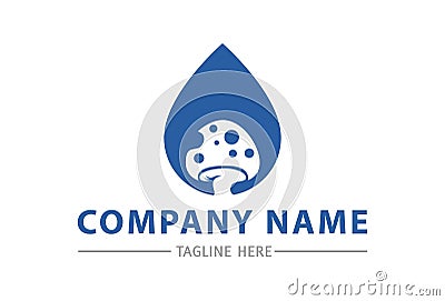 Water Drop Blue Mushroom Negative Space Logo Design Vector Illustration