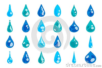 Water drop. Cartoon droplet of morning dew and raindrop, graphic template of pure mineral water symbol, falling juice or Vector Illustration