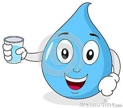 Water Drop Character Holding a Glass Vector Illustration