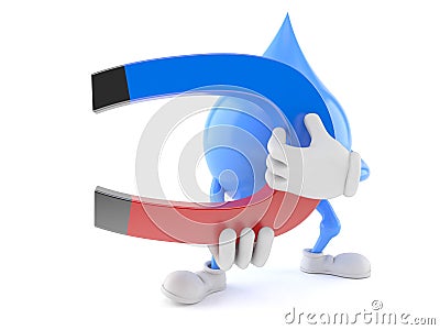 Water drop character holding horseshoe magnet Stock Photo