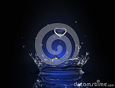 Water drop in form of heart in blue spot light Cartoon Illustration