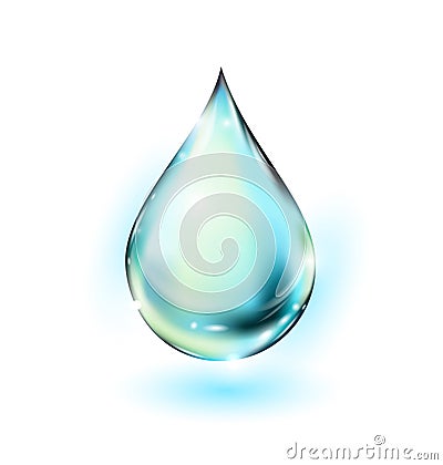 Water drop illustration. Clean water drop on white. Falling water drop. Vector Cartoon Illustration