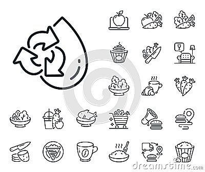 Water drop line icon. Recycle clean aqua sign. Crepe, sweet popcorn and salad. Vector Stock Photo
