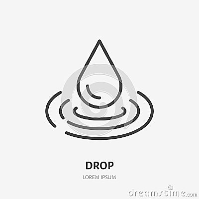 Water drop line icon, vector pictogram of raindrop and waves. Pure aqua illustration, sign for liquid packaging Vector Illustration