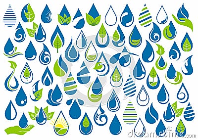 Water drop, logo, hand care, garden, nature, oil, healthy, ecology and water symbol design icon set Vector Illustration