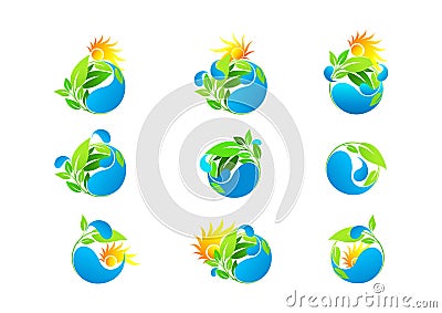 Water drop,logo,leaf,ecofriendly,fresh,healthy,growth, consept ecology vector design icon set Vector Illustration