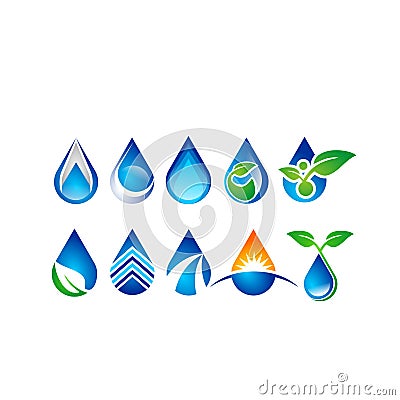 Water drop logo, set of water drops symbol icon, nature drops elements vector design Stock Photo