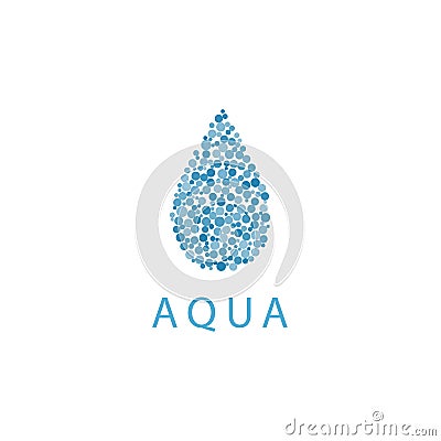 Water drop mockup logo, small vibrant blue bubbles, fresh idea eco icon Vector Illustration