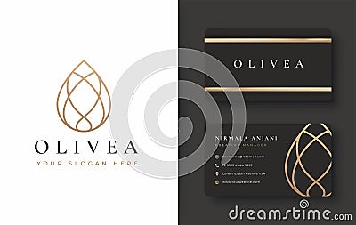 Water drop / olive oil logo and business card design Vector Illustration