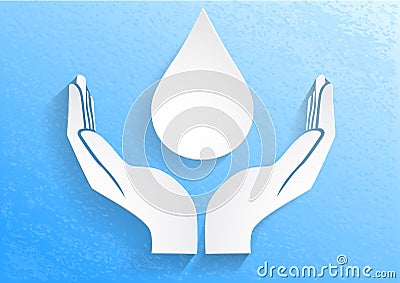 Water drop in open hands Vector Illustration