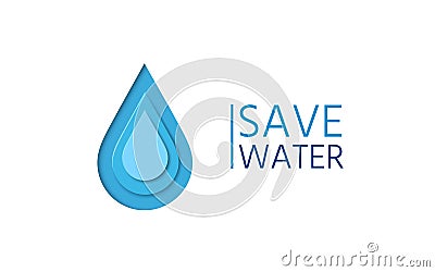 Water drop in paper style. Save the water campaign poster. Vector Illustration