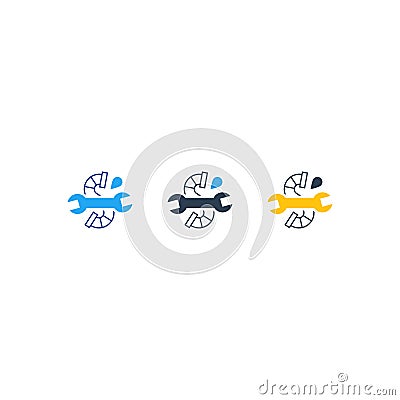 Water drop, pipe and wrench plumbing icon and logo Vector Illustration
