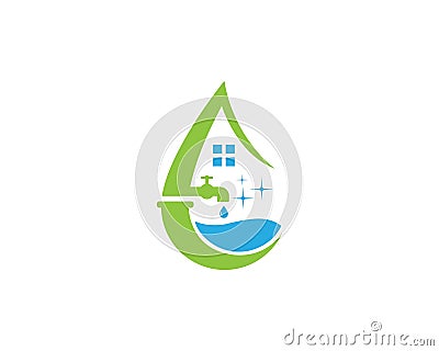 Water Drop Plumb And House Cleaning Service Logo Vector Illustration