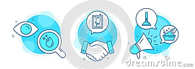 Water drop, Plunger and Window cleaning icons set. Hand washing sign. Vector Vector Illustration