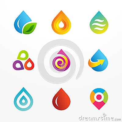 Water drop symbol vector logo icon set Vector Illustration