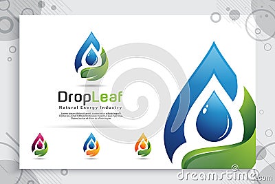 Water drop vector logo design with modern color concept, illustration symbol fresh mineral water for healthy Vector Illustration