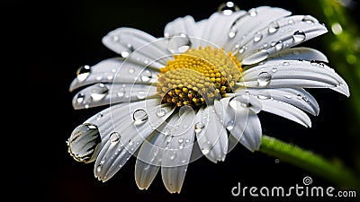 A water droplet glistening on the petals of a daisy, AI Generative Stock Photo
