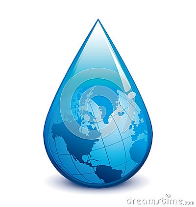 Water droplet with globe Vector Illustration