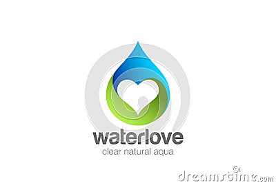 Water droplet Heart inside Logo design vector. nat Vector Illustration