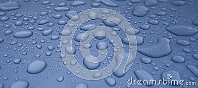 Water droplets on blue car Stock Photo