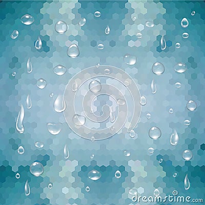 Water droplets and geometric background Vector Illustration
