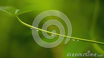 Water droplets on a green stalk Stock Photo