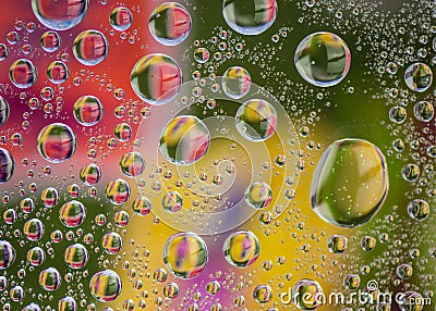 Close up of water drops on glass surface Stock Photo