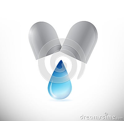 Water dropping out of a medicine pill. Cartoon Illustration