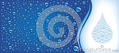 water drops on blue background with place for text Vector Illustration