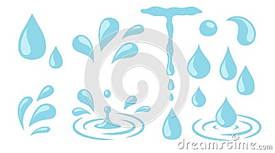 Water drops. Cartoon tears, nature splash elements. Isolated raindrop or sweat, wet droplets of dew shapes. Isolated Vector Illustration