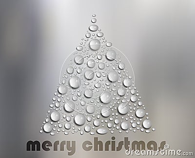 Water Drops Christmas Tree on White Glass Vector Illustration