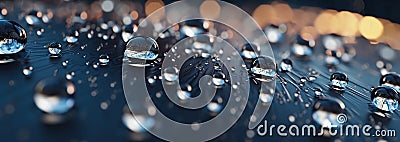 Water drops on dark blue color banner background Stock Photo
