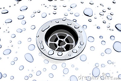 Water Drops Sink Drain Stock Photo