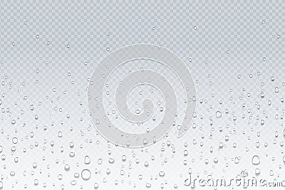 Water drops on glass. Rain droplets on transparent window, steam condensation pattern, shower glass. Vector water drops Vector Illustration