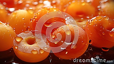 Water Drops on Group of Fresh Sliced Wet Apricat Fruit As Background Selective Focus Stock Photo