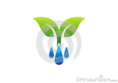 Water drops logo,dew and plant symbol,spring icon Vector Illustration