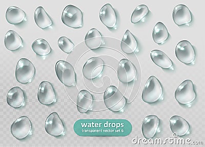 Water drops. Realistic transparent set. Vector eps Vector Illustration