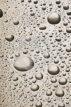 Water Drops on Silver Glass Stock Photo