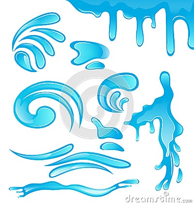 Water drops, splashing waves, surge, puddle, rippl Vector Illustration