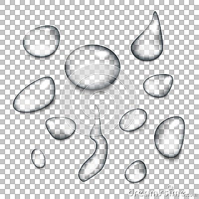 Water drops with transparency for realistic effect. Vector Illustration