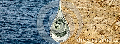 Water, drought earth & dropping money. Stock Photo