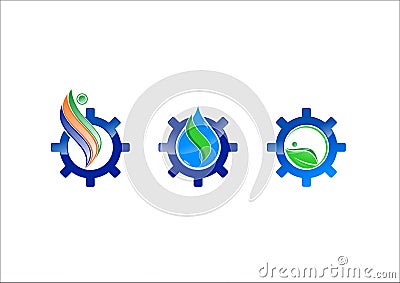 Water ecology gear vector logo icon Vector Illustration