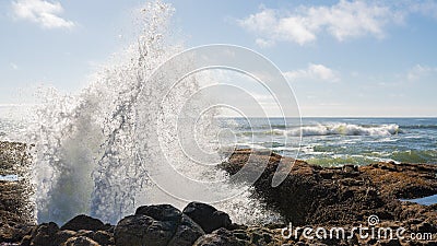 Water erupting out of Thor`s Well Stock Photo