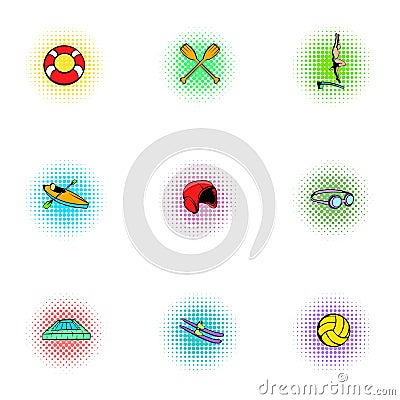 Water exercise icons set, pop-art style Vector Illustration