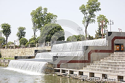 The water-fall inputting the City Moat (Xiangyang,China) Editorial Stock Photo
