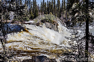 Water fall in a remote river in the boreal forest of Northern Manitoba Stock Photo