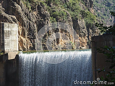 Water fall in the Rio Segre, Camarasa, Lleida, Spain, Europe Stock Photo