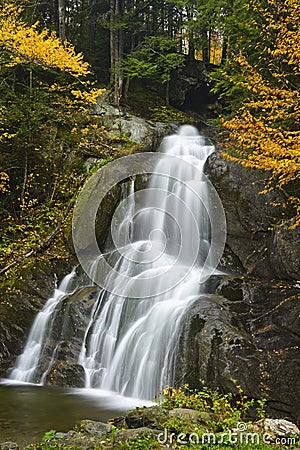 Water Falls surrounded by Autumn Color Stock Photo